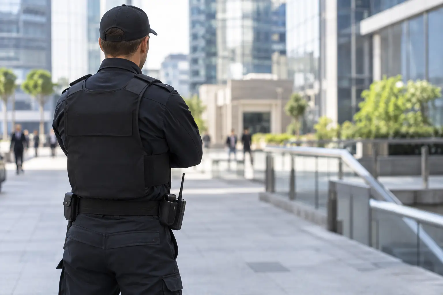 Profesional de seguridad privada en una ciudad
